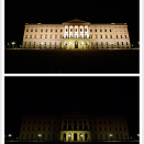 Norge deltok Earth Hour for første gang i 2009. Her Slottet med og uten flombelysning. Foto: NTB scanpix
